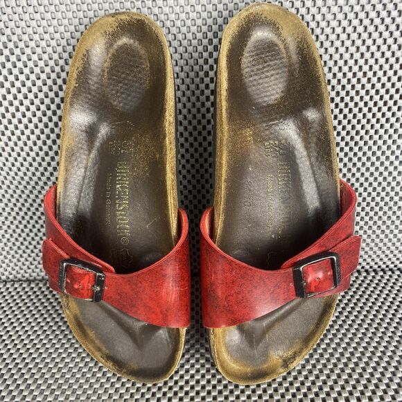 Birkenstock Madrid Sandals Womens 37 Red Buckle Slide On Casual Made In Germany - Picture 6 of 15